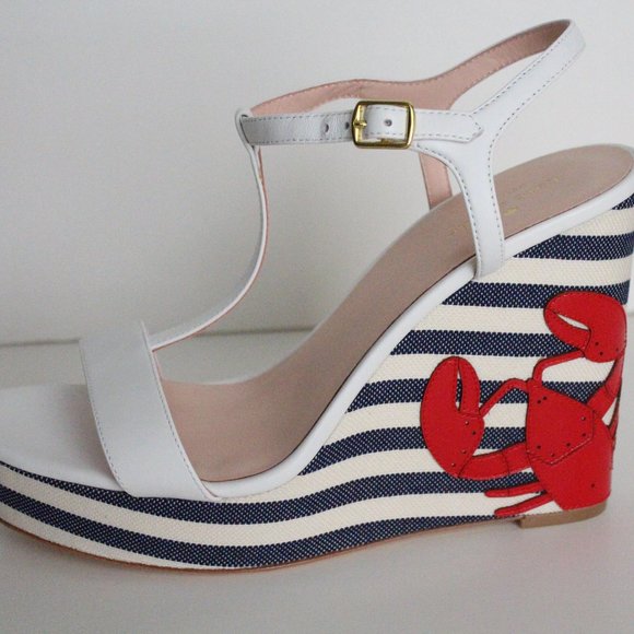 NIB Kate Spade Lobster stripe wedge Sandal sz 11 - Picture 2 of 10